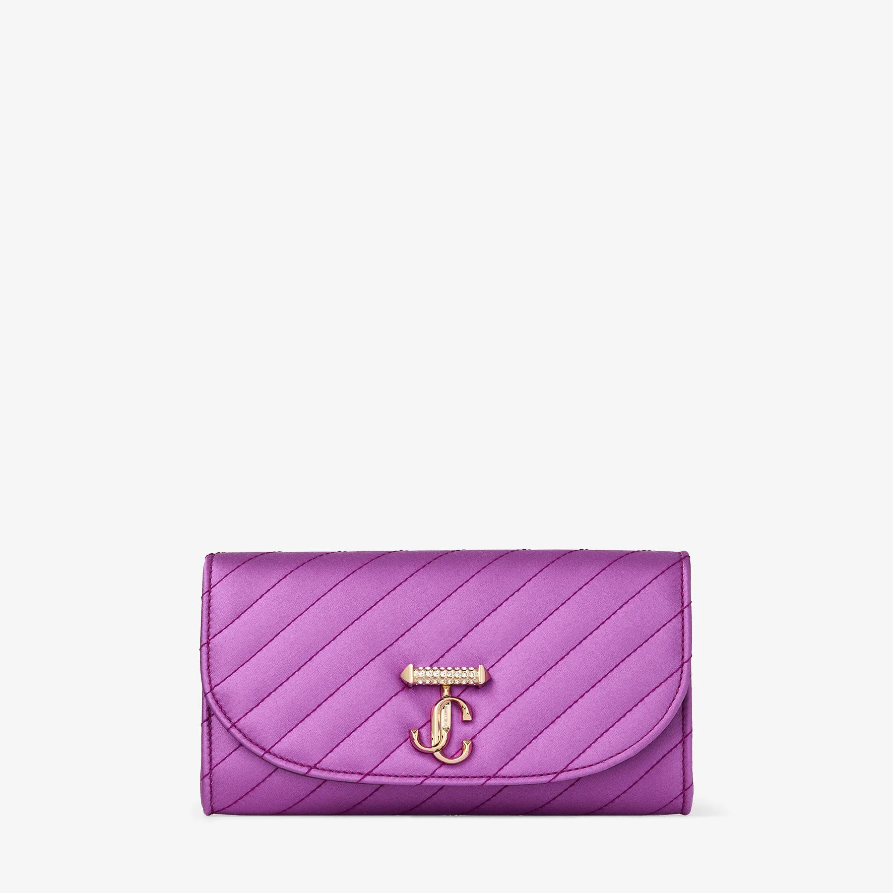 Curve Wallet With Chain Violet Orchid Quilted Satin Wallet Chain with Crystal JC Bar - 1