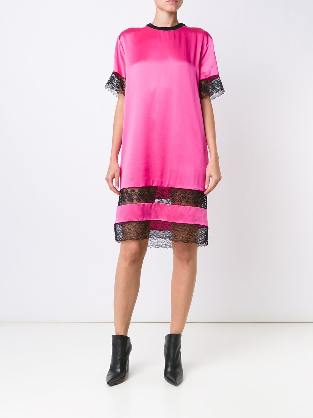 lace panel T-shirt dress - 2