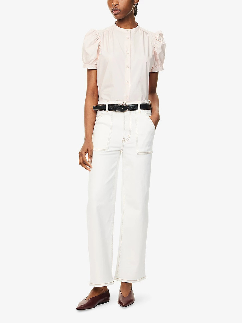 FRAME The Gathered Puffed-Short-Sleeves Cotton-Poplin Top outlook