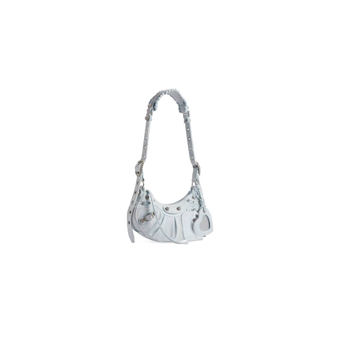 Women's Le Cagole Xs Shoulder Bag In Denim With Rhinestones  in Light Blue - 2