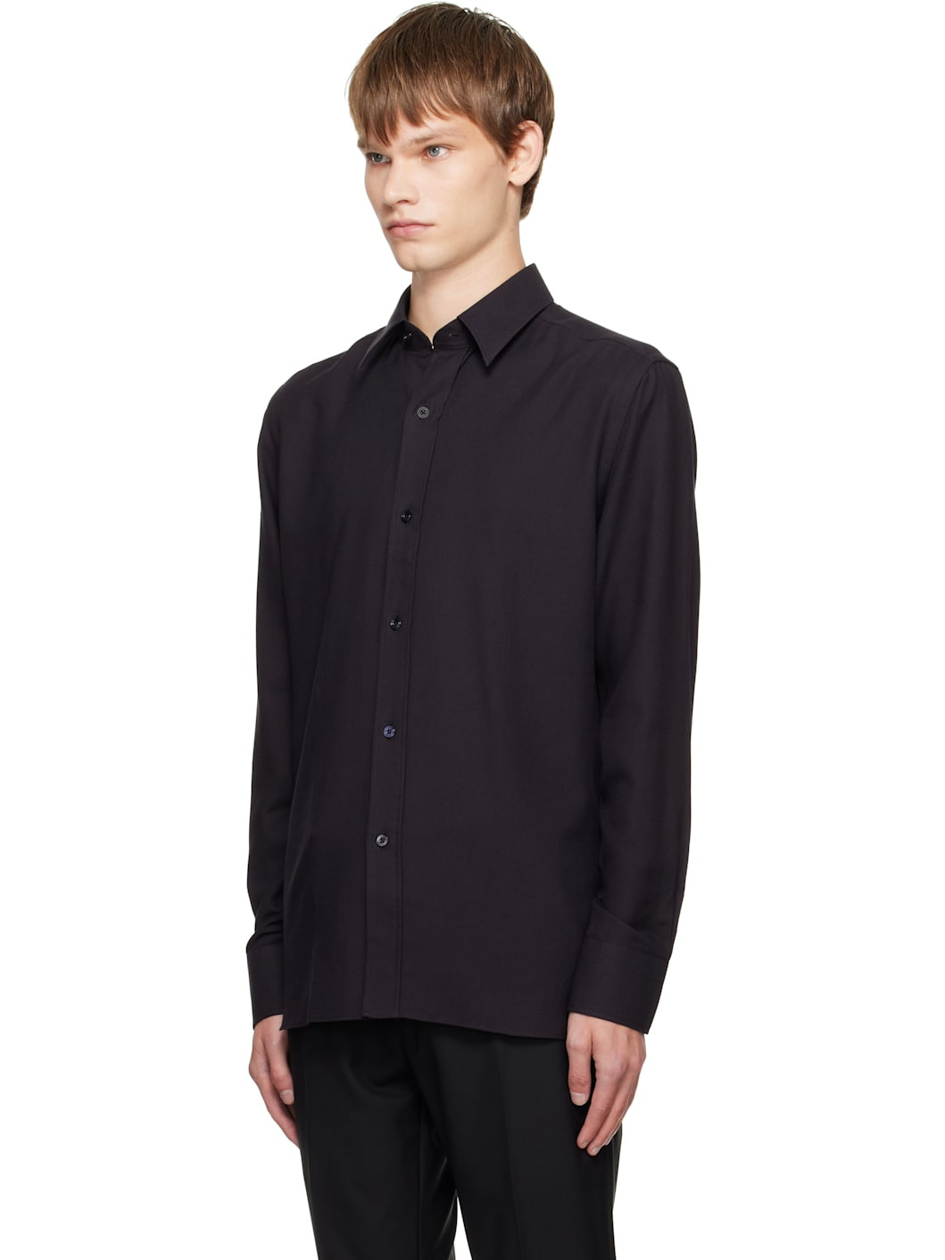 Black Cotton Cashmere Fluid Fit Shirt - 4