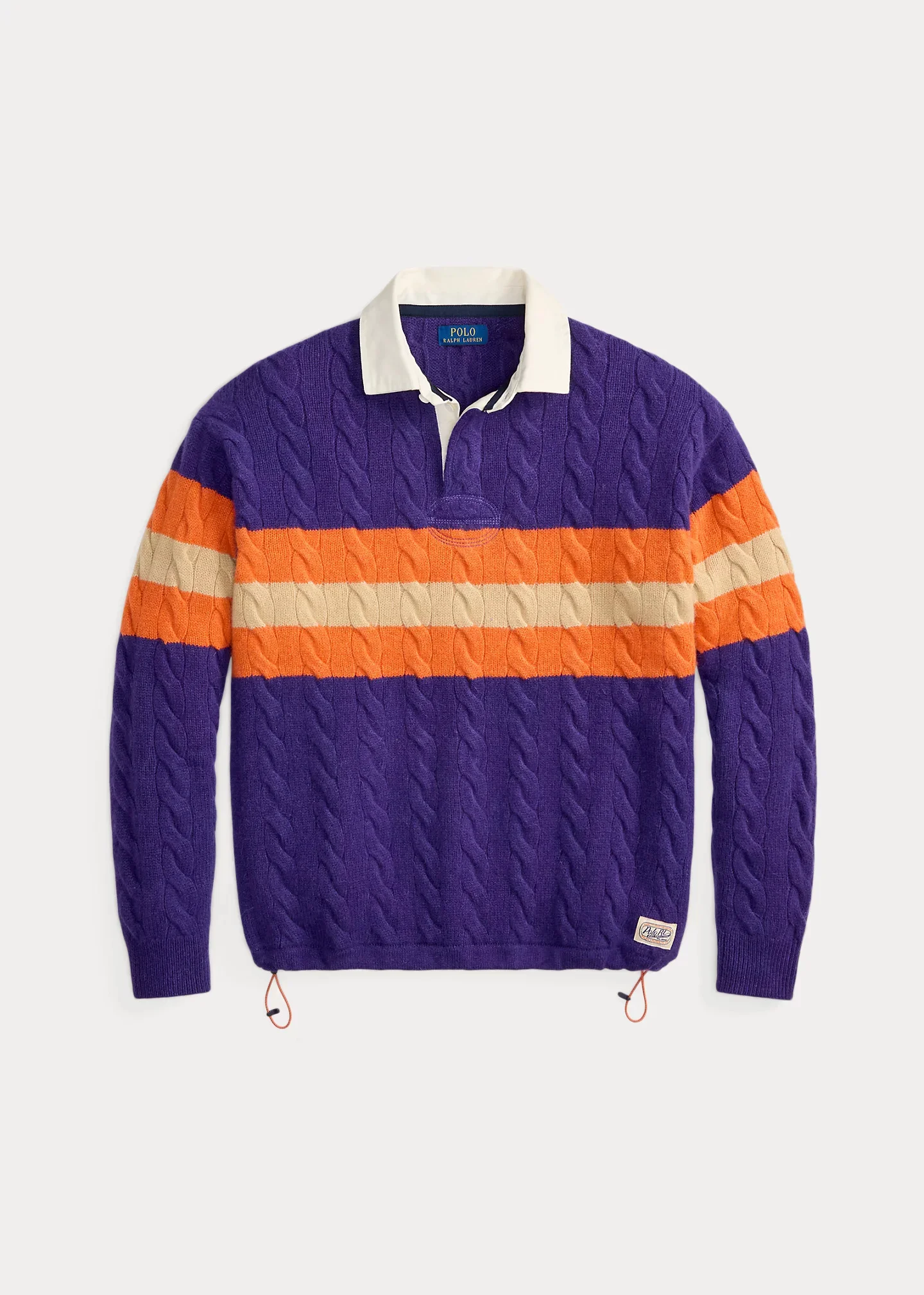 Relaxed Fit Cable-Knit Rugby Sweater - 1