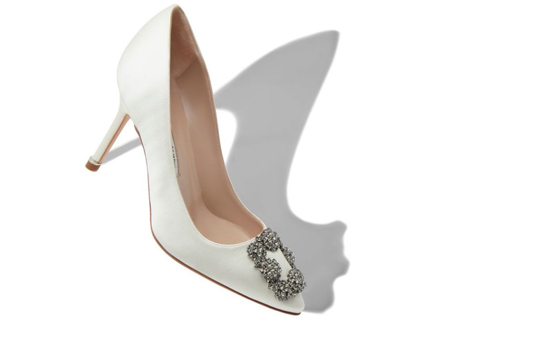 Manolo Blahnik White Satin Jewel Buckle Pumps outlook