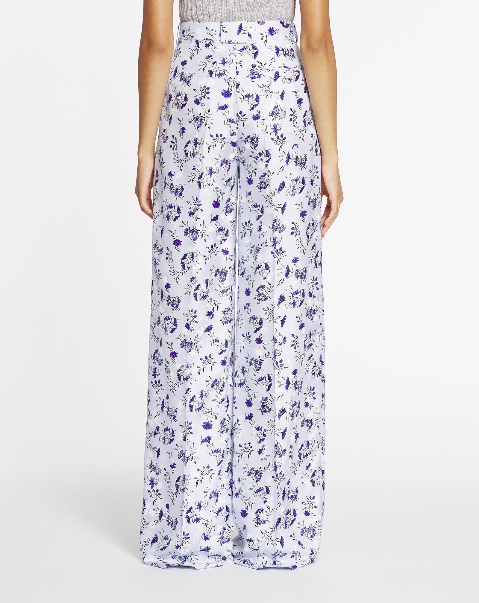 PRINTED WIDE LEG SILK PANTS - 5