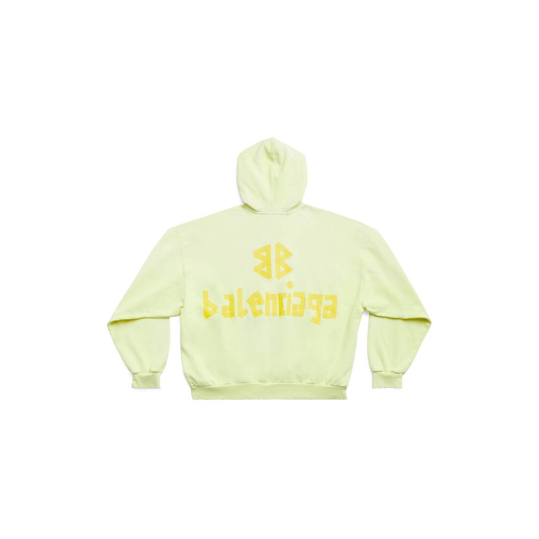 Tape Type Ripped Pocket Hoodie Large Fit in Fluo Yellow - 6