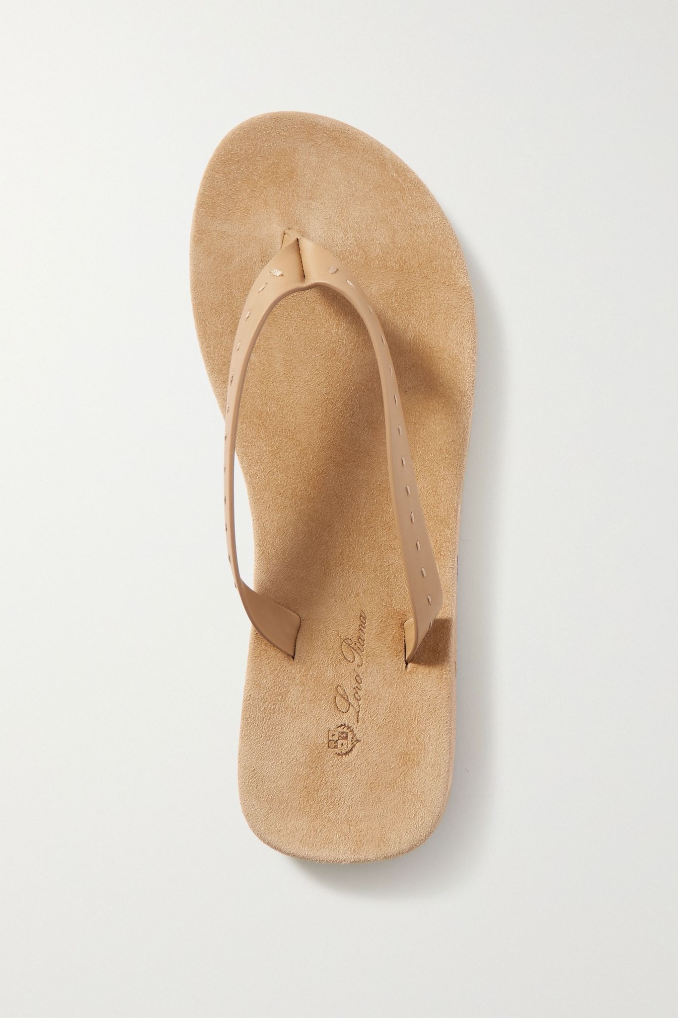 My LP topstitched leather-trimmed suede flip flops  - 6