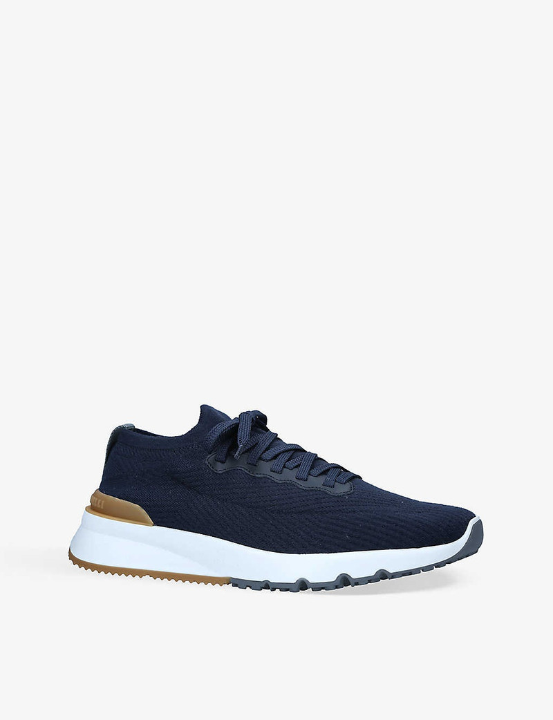 Pulltab brand-embossed knitted low-top trainers 3