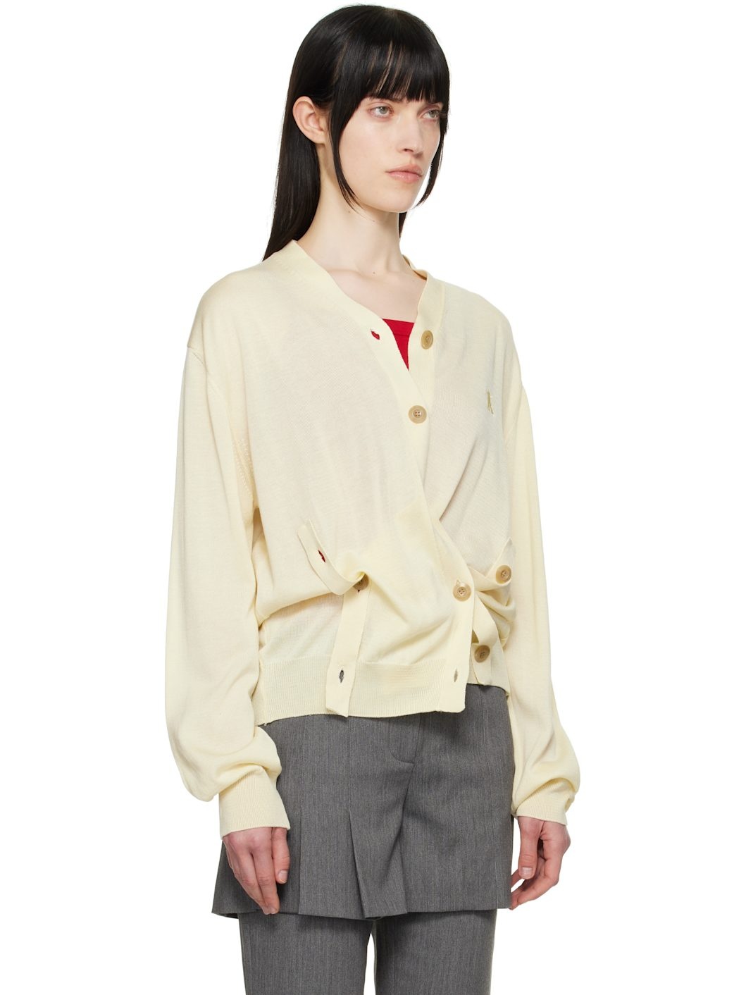 Yellow Twisted Placket Cardigan - 2