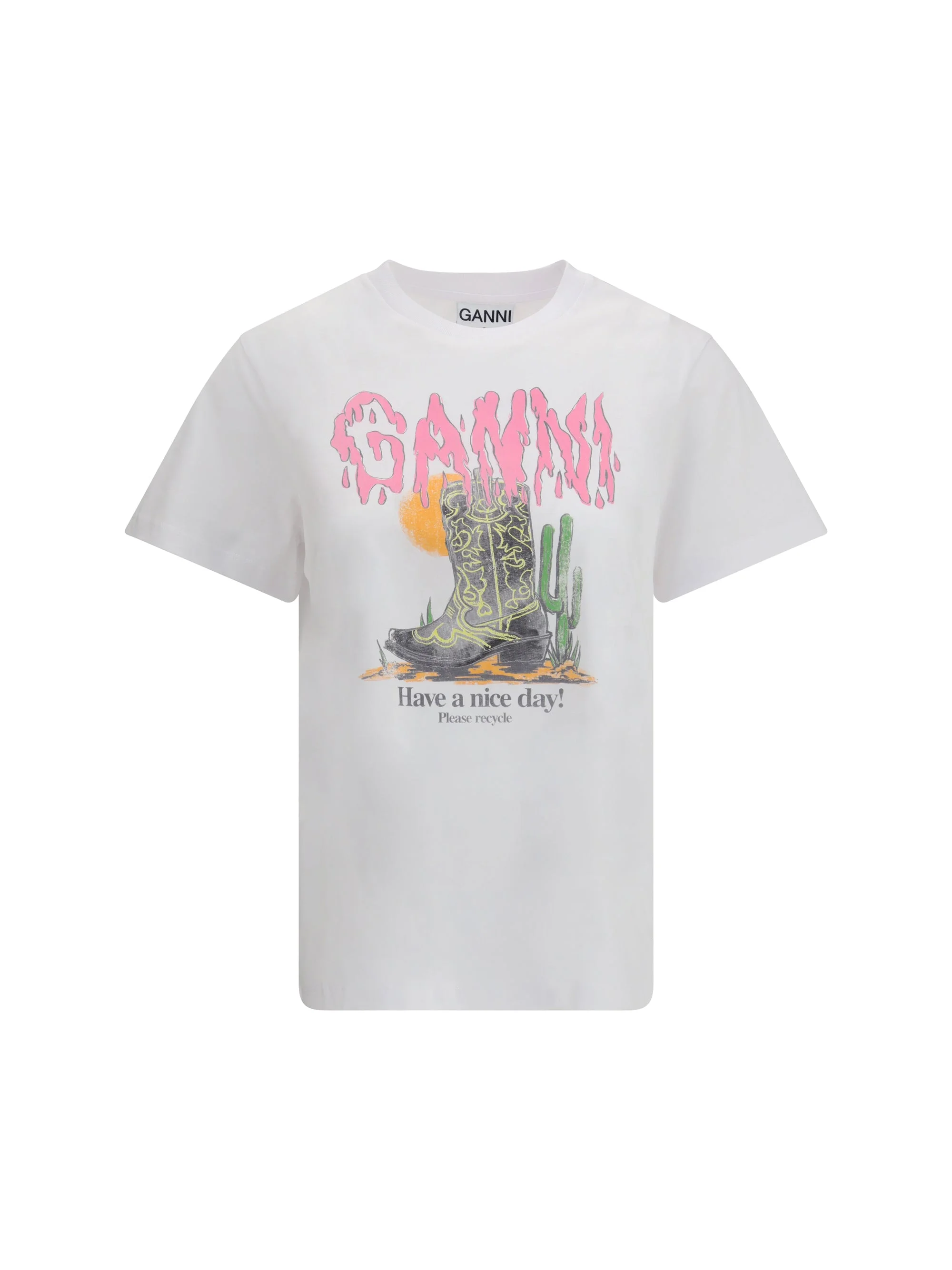 Ganni Women Western Boot Print T-Shirt - 1