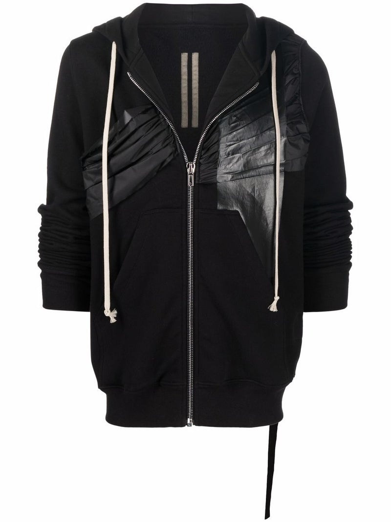 RICK OWENS DRKSHDW Pleated Patchwork Zipped Hoodie Black 1
