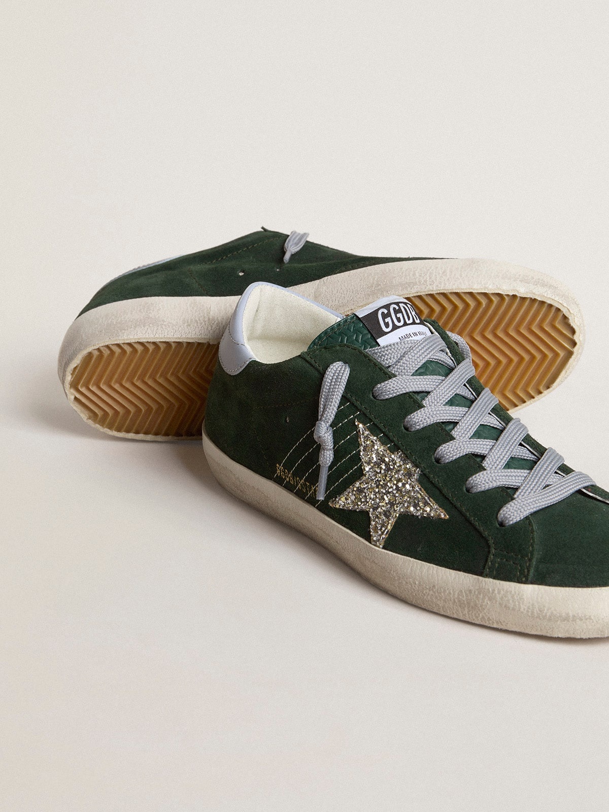 Super-Star in green suede, silver glitter star and leather heel tab - 3
