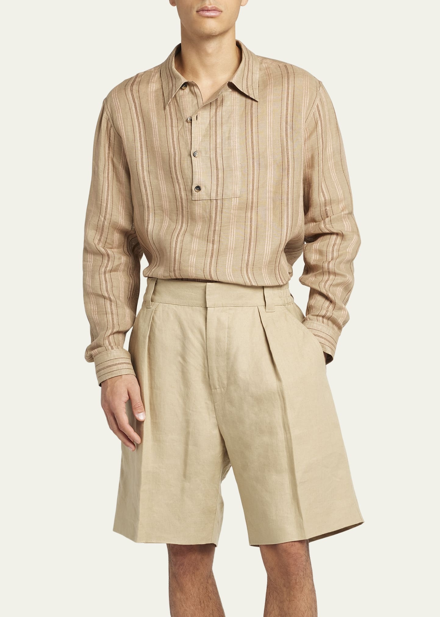 Men's Shinano Stripe Linen Casual Button-Down Shirt - 4