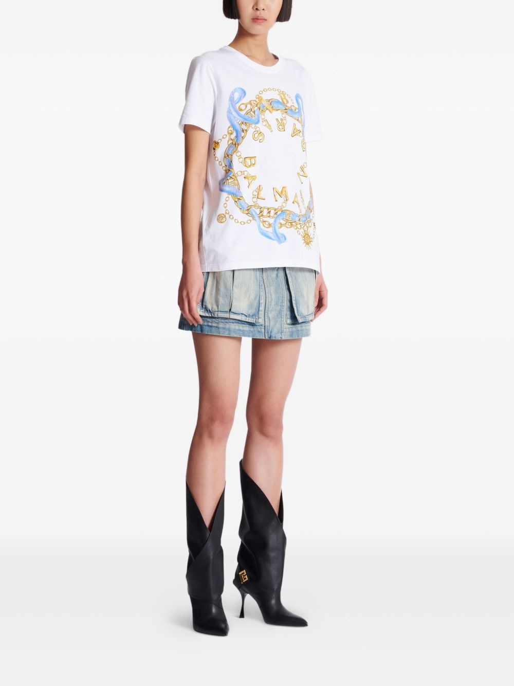 chain-print cotton T-shirt - 3