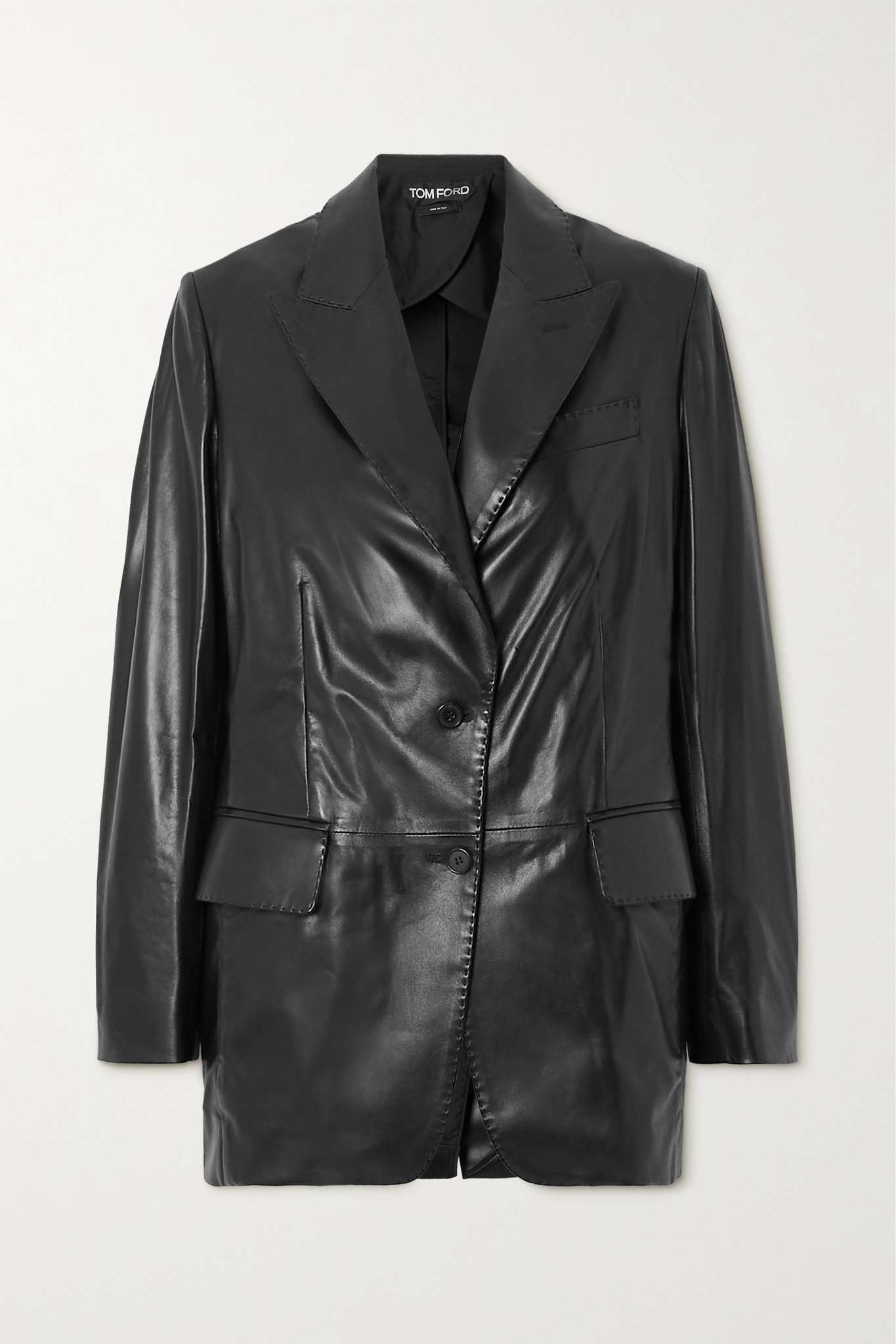 ジャケット TOM FORD Leather blazer TOM FORD leather-trim single-breasted Blazer | Black