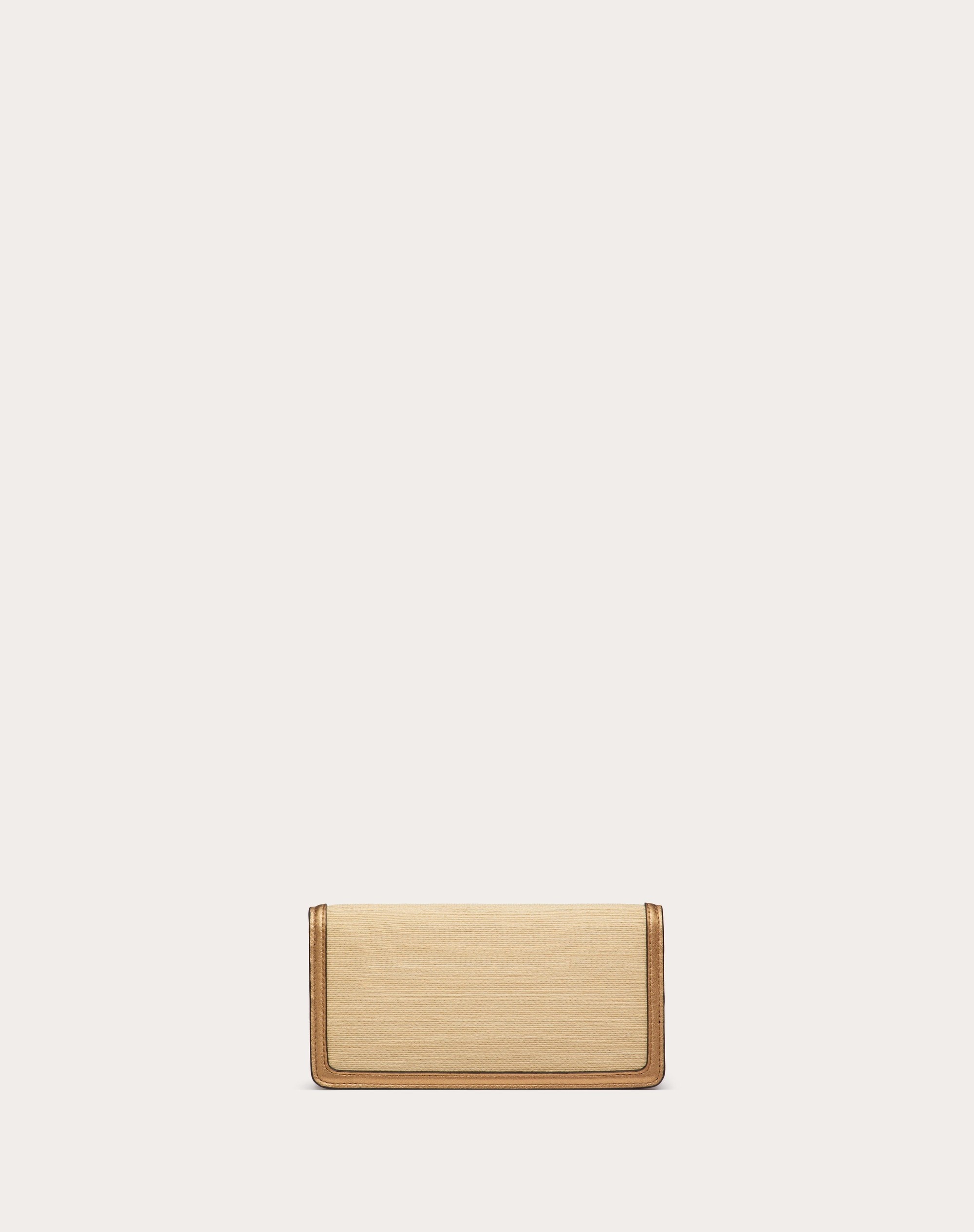 VLOGO SIGNATURE WALLET WITH CHAIN IN RAFFIA AND METALLIC CALFSKIN LEATHER - 3