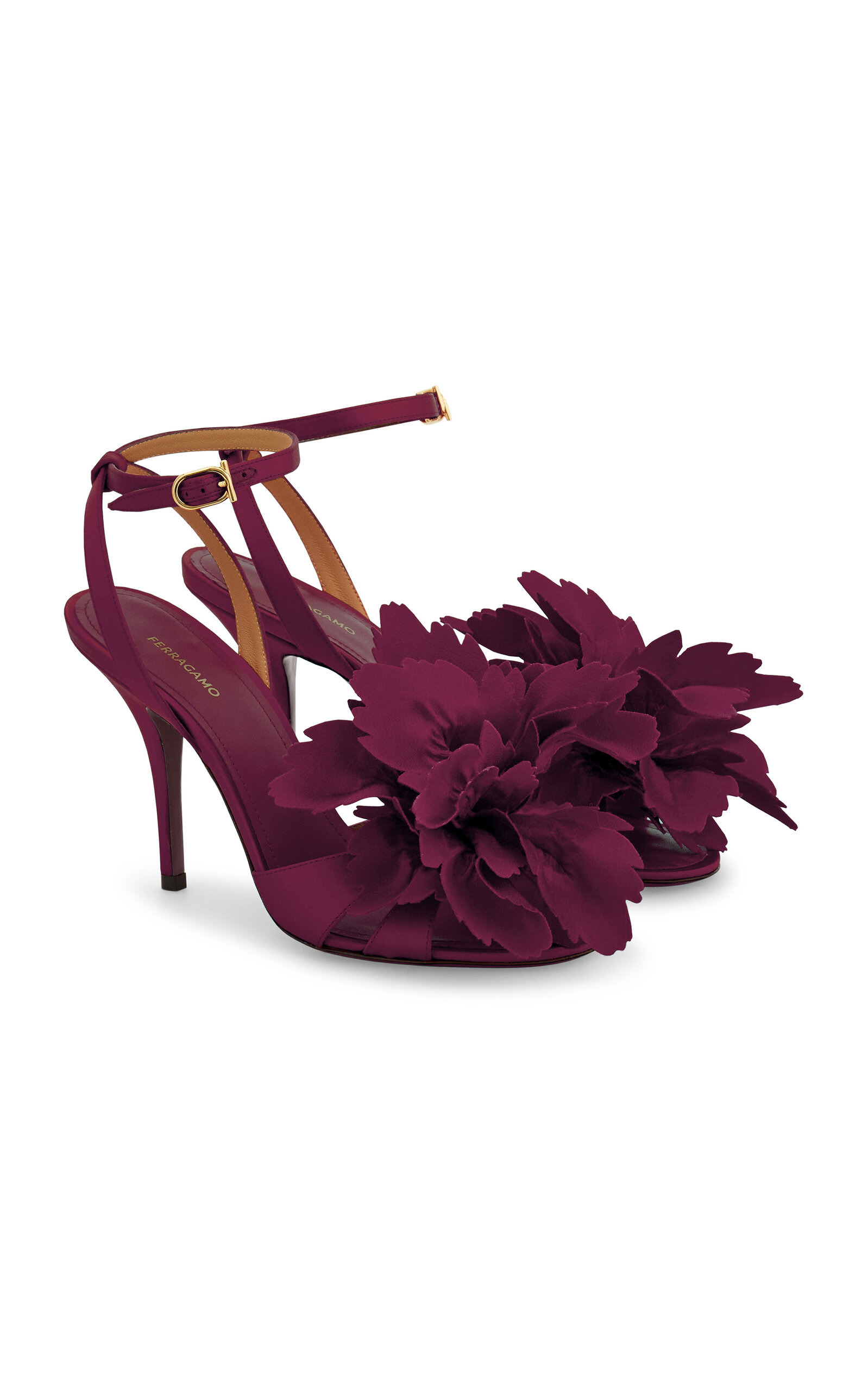 Ghilly Flower-Detailed Leather Sandals burgundy - 4