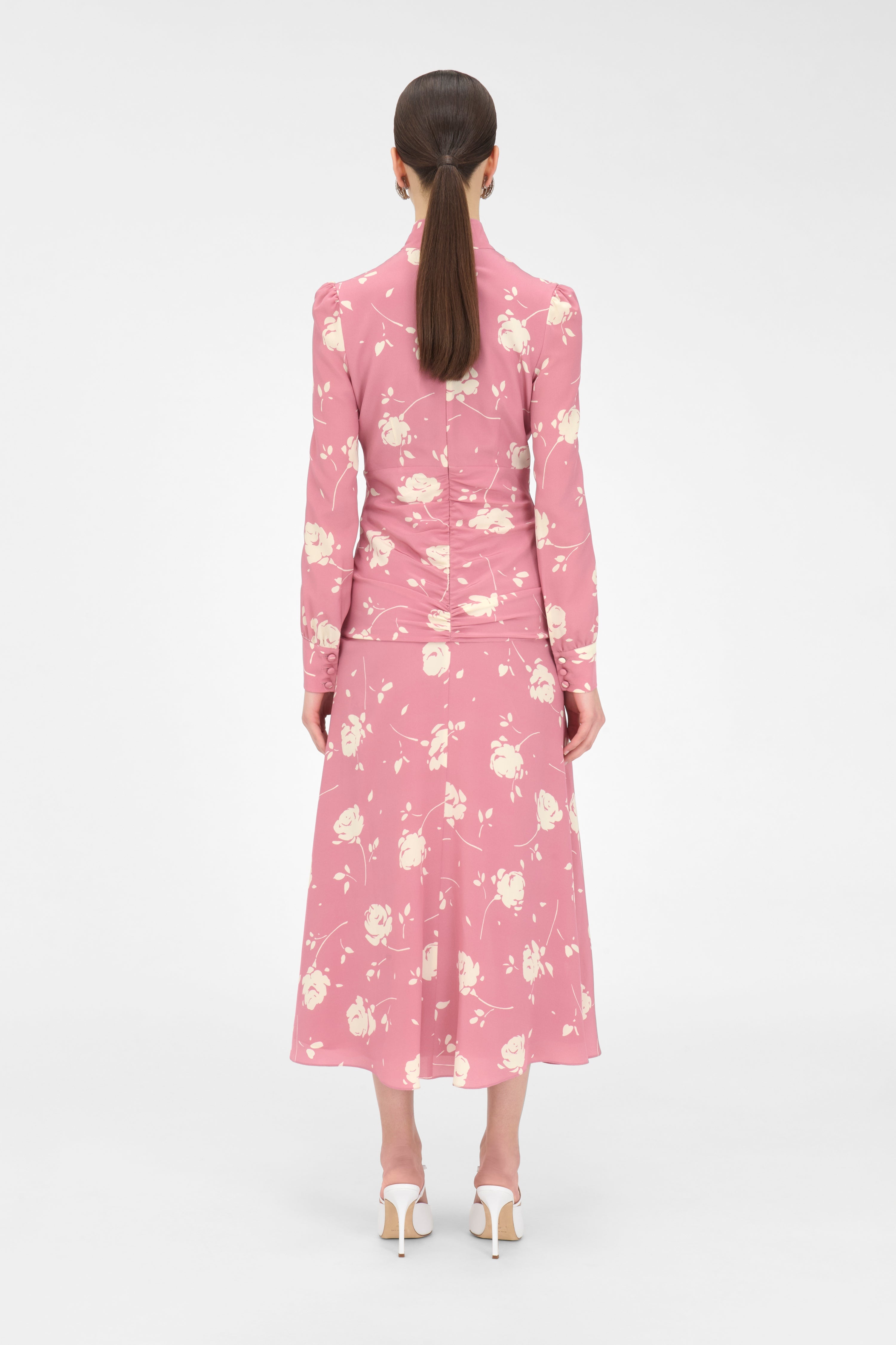 ROSE PRINT HIGH NECK DRESS - 4