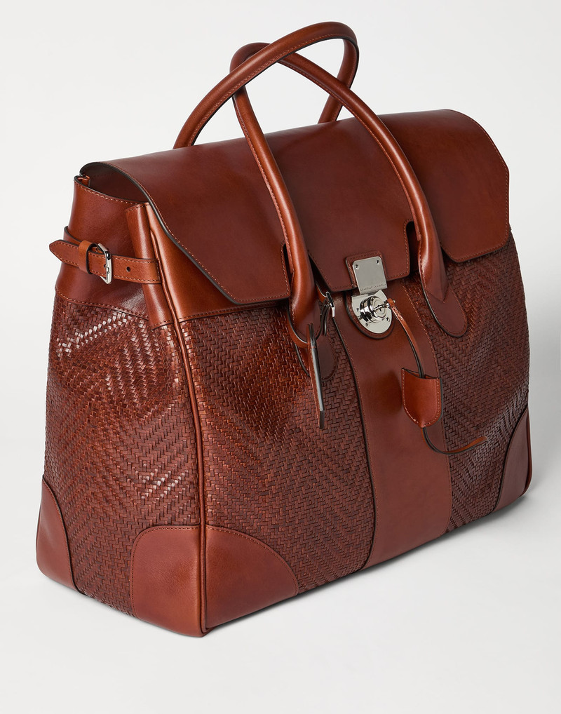 Braided leather and cowhide boston bag 3