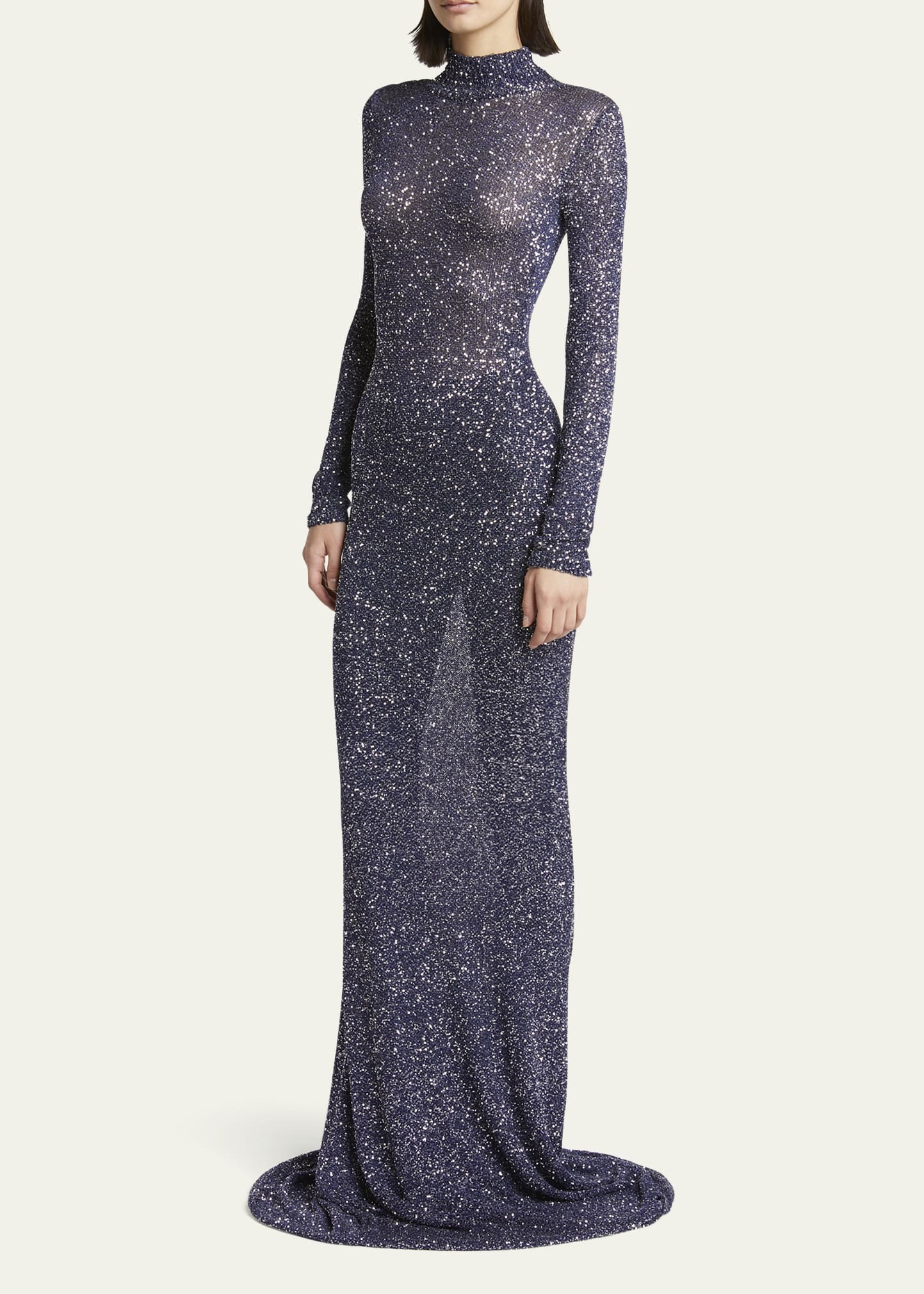 Sequined Mock-Neck Maxi Dress - 4