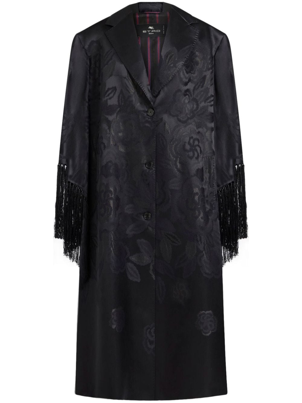 fringe-detail jacquard coat - 1
