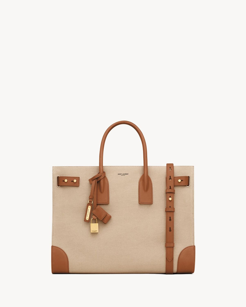 SAC DE JOUR THIN LARGE IN CANVAS AND VEGETABLE-TANNED LEATHER - 1