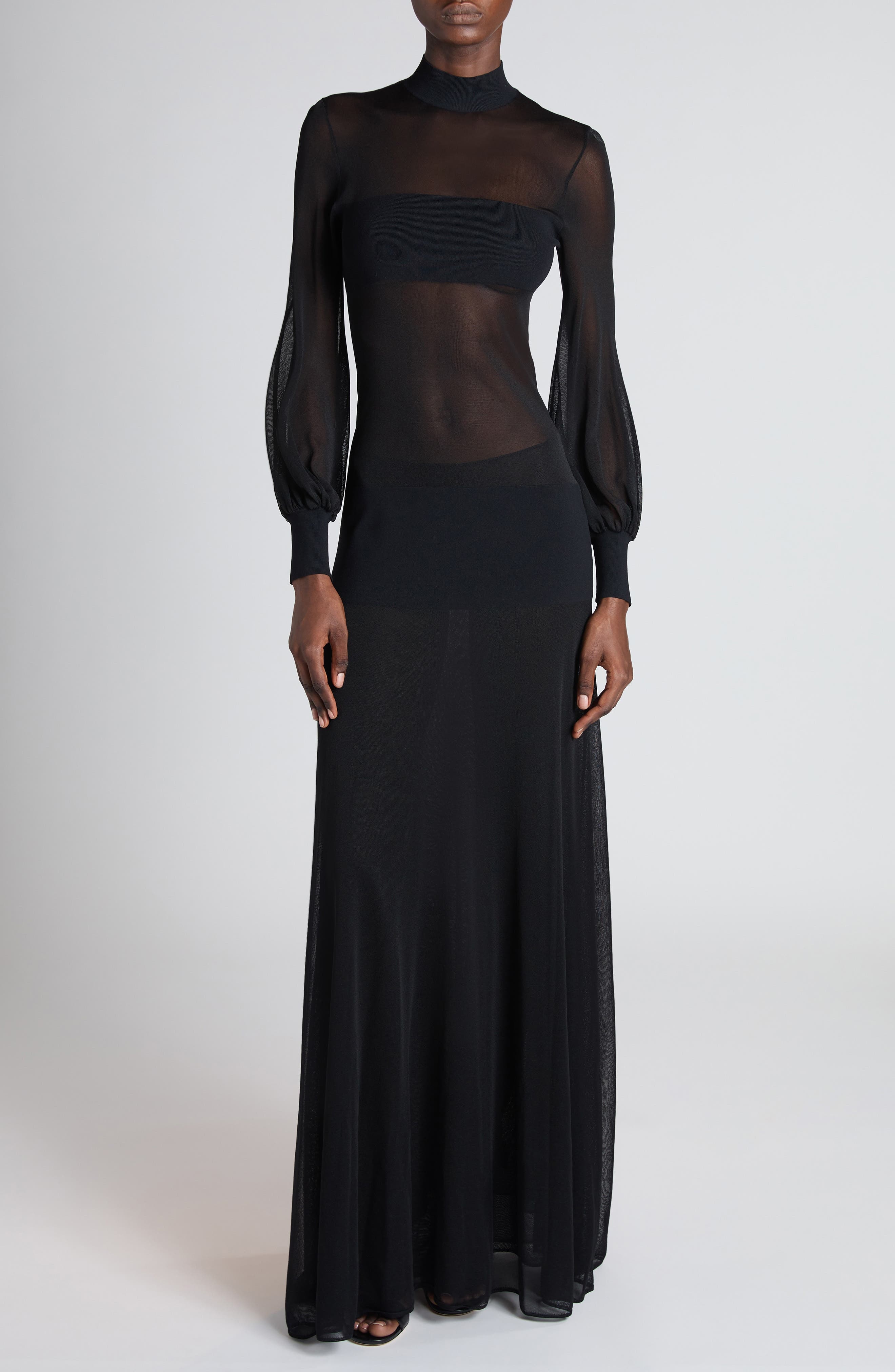TOM FORD Long Sleeve Knit Gown in Black at Nordstrom - 1