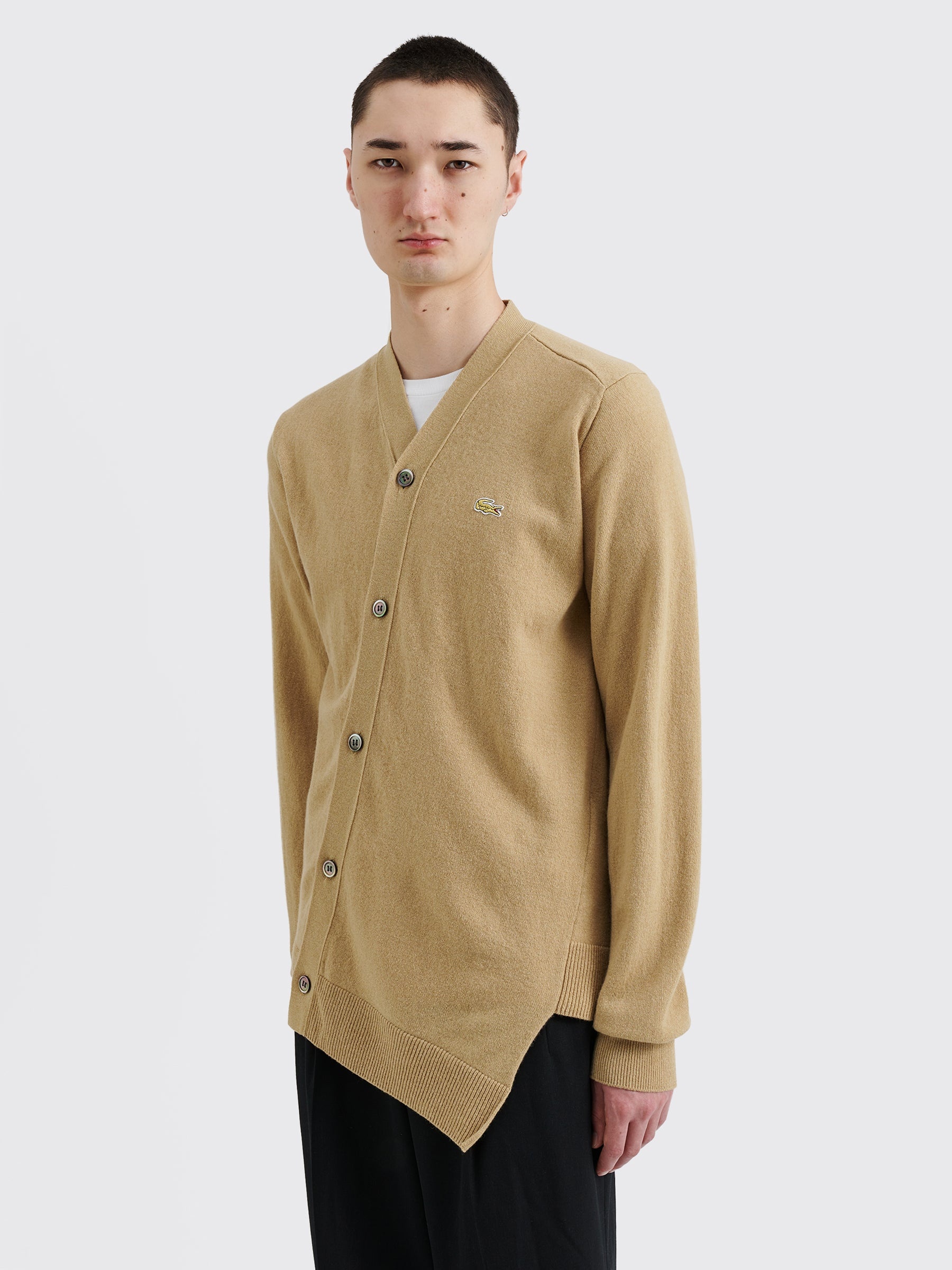 COMME DES GARÇONS SHIRT X LACOSTE KNITTED WOOL CARDIGAN CAMEL - 2