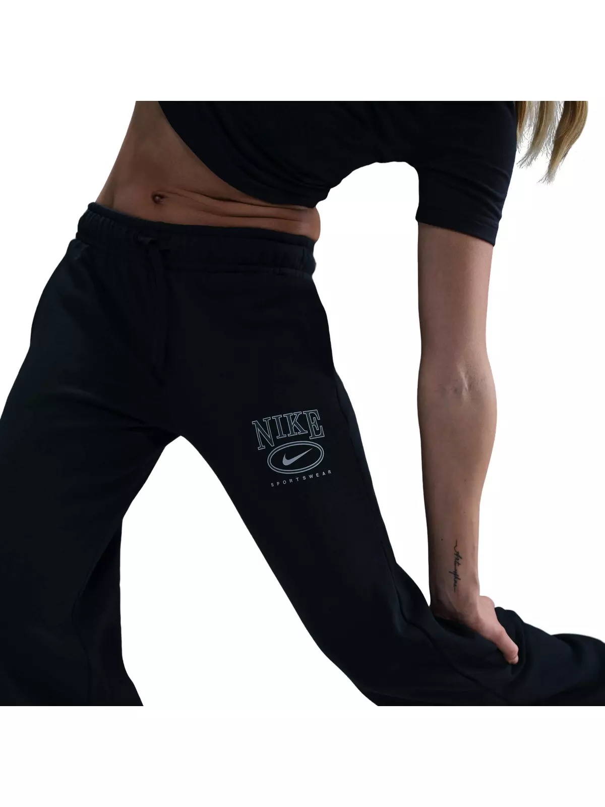 Women's Sportswear Club Fleece Mid-Rise Wide-Leg Graphic Sweatpants - Black - 5