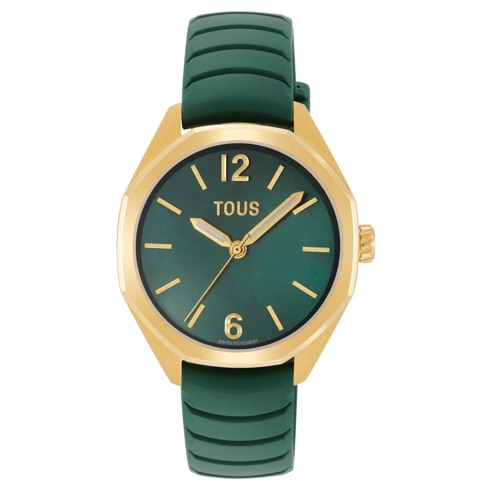 Two-tone analog Watch with Swiss movement, mother-of-pearl face and green rubber strap TOUS Now Lady - 1