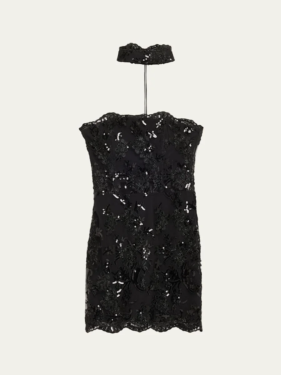 Georgie Embellished Lace Mini Dress - 1