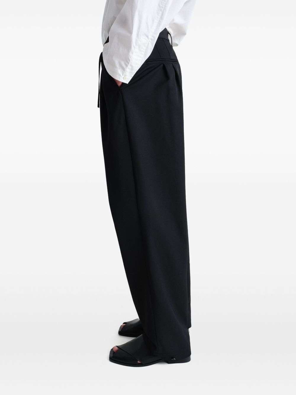 drawstring-waistband pleated trousers - 4
