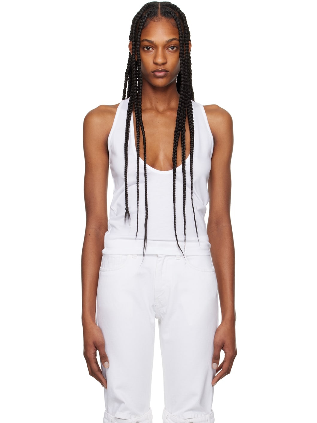 White Deep Cut Tank Top - 1