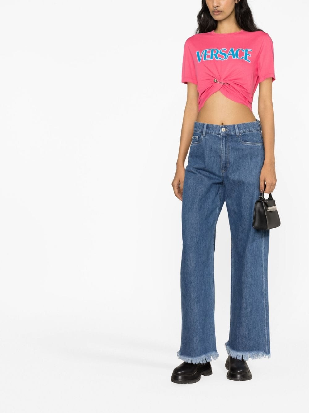 safety pin-embellished cropped T-shirt - 2