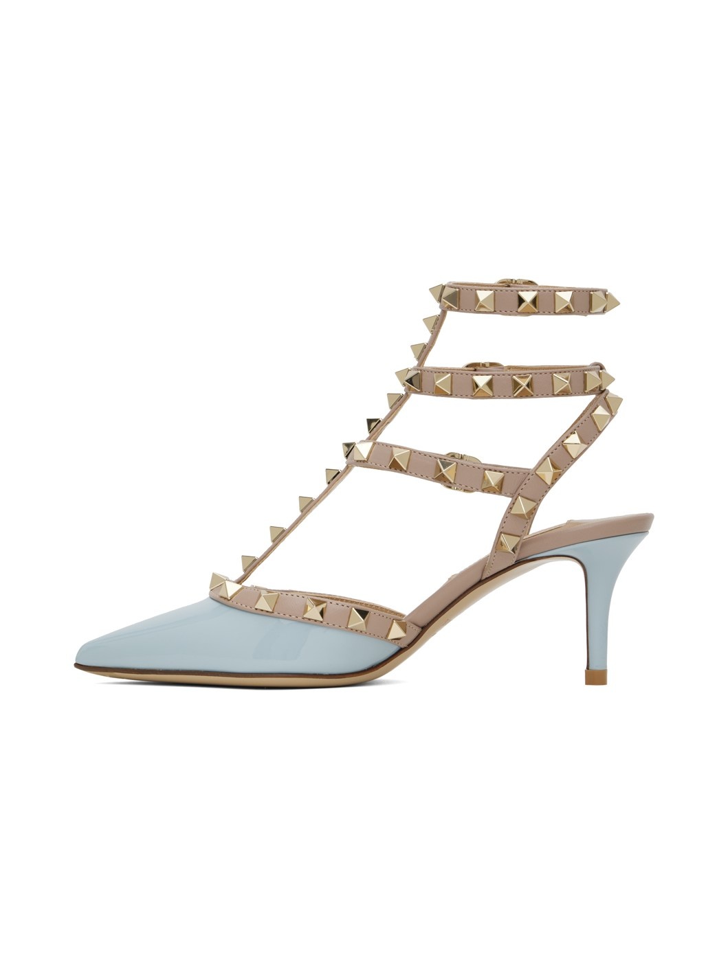 Taupe & Blue Rockstud Caged 65mm Heels - 3