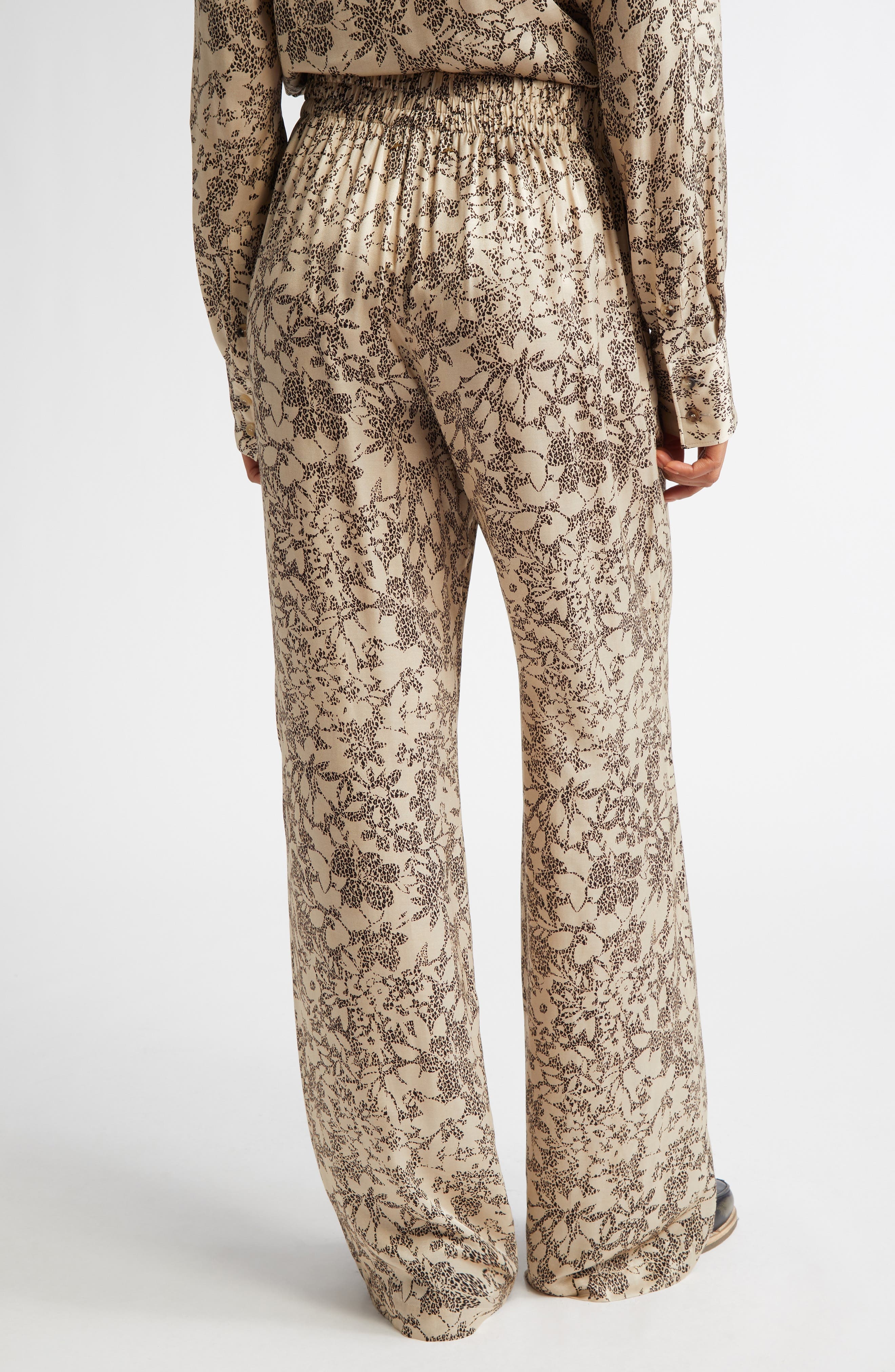 Golden Goose Floral Print Silk Blend Pajama Pants in Safari/Black at Nordstrom - 3