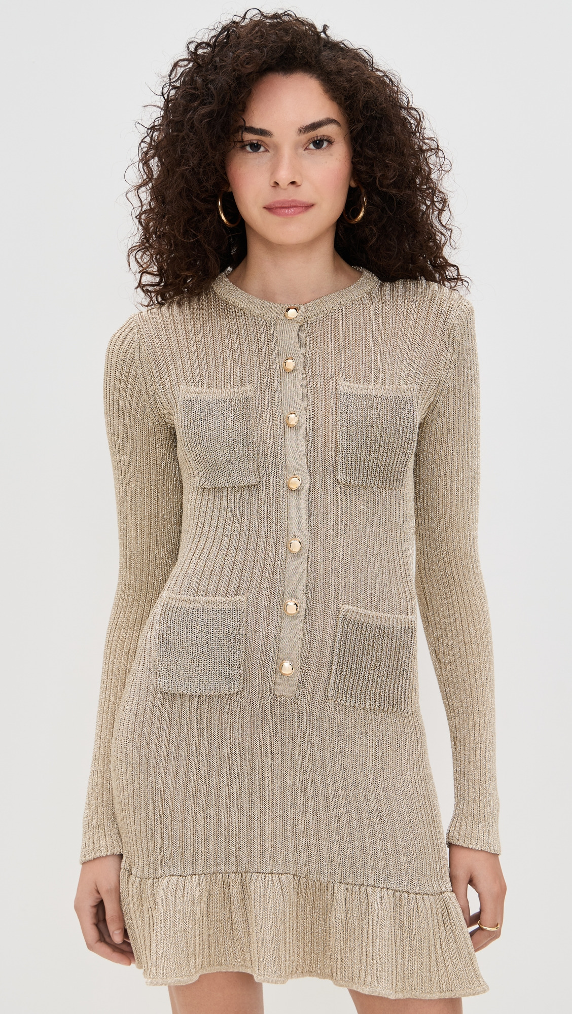 Gold Metallic Knit Mini Dress - 6