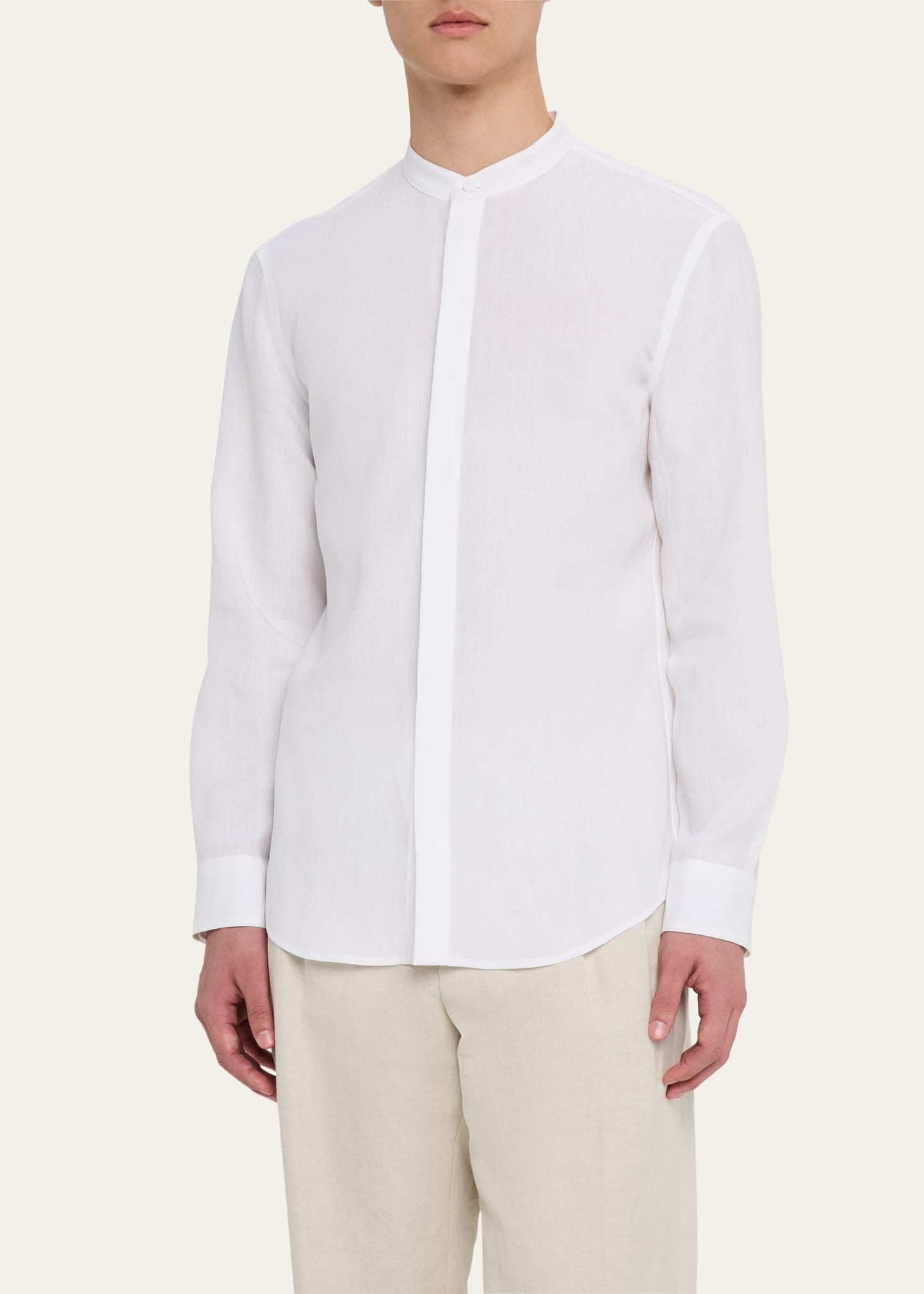 Men's Ollie Linen Mandarin-Collar Shirt - 4