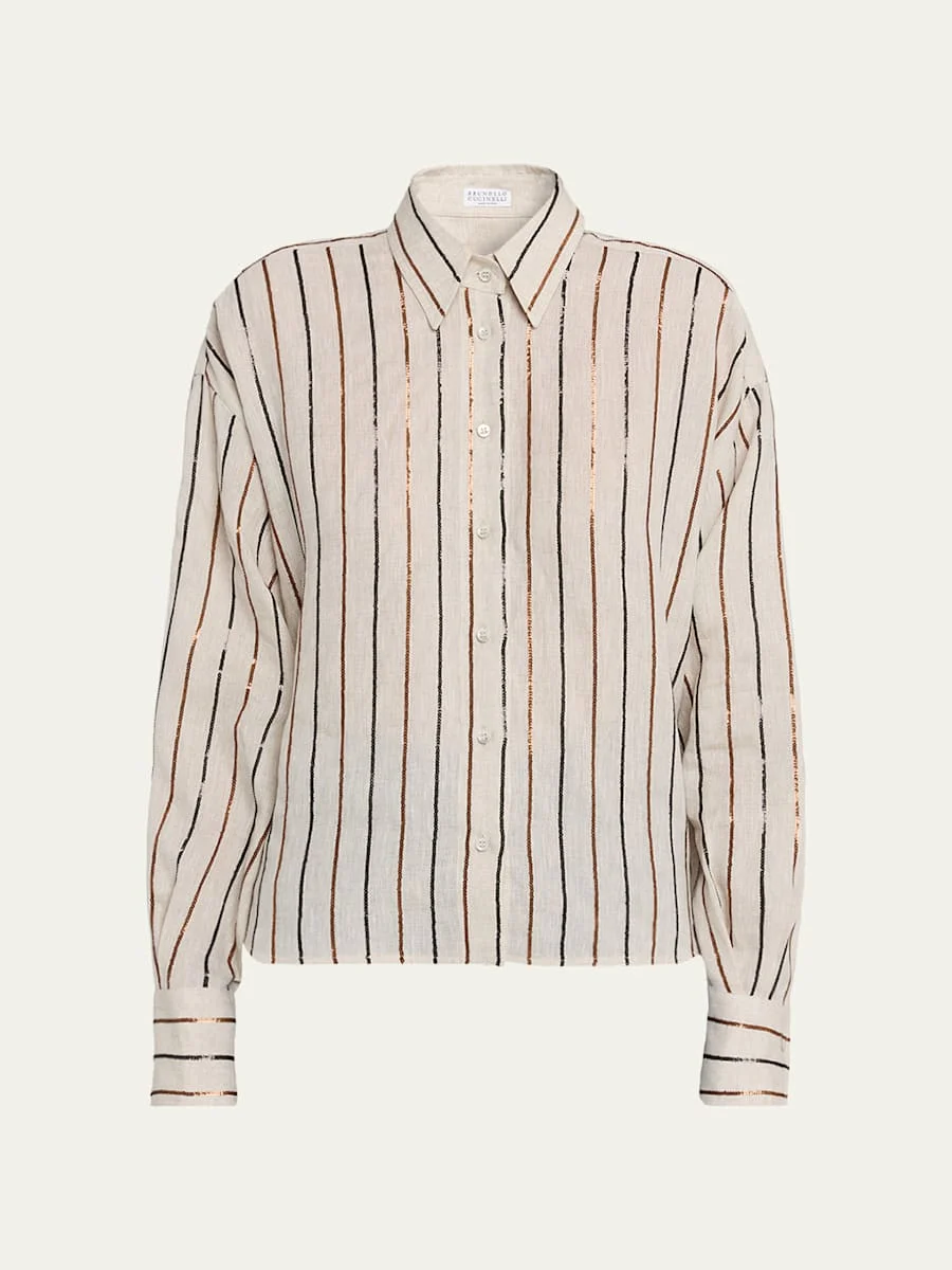 Sequin Striped Linen Shirt - 1