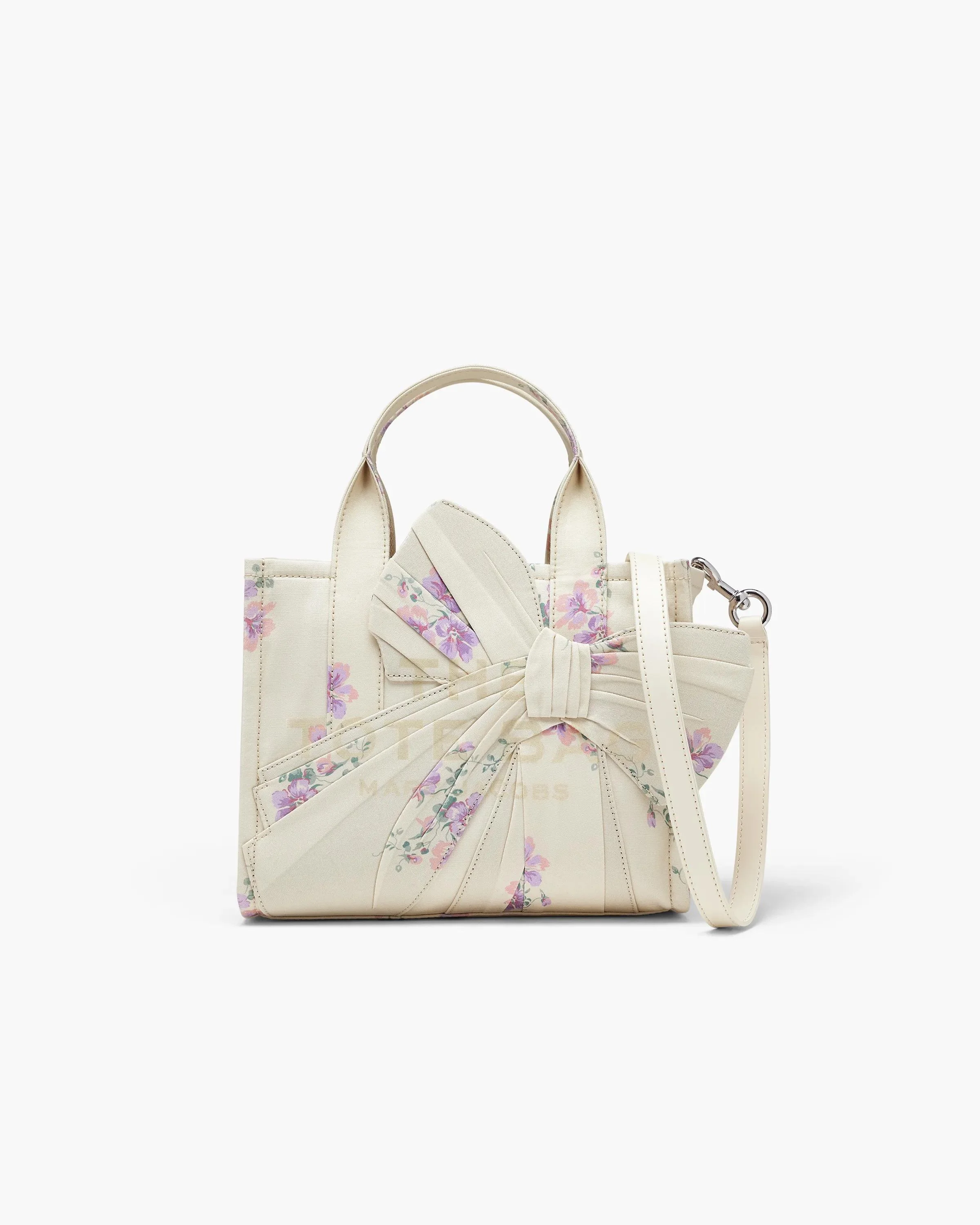 SMALL TOTE IN ANTIQUE FLORAL CANVAS WITH OVERSIZED BOW - 1