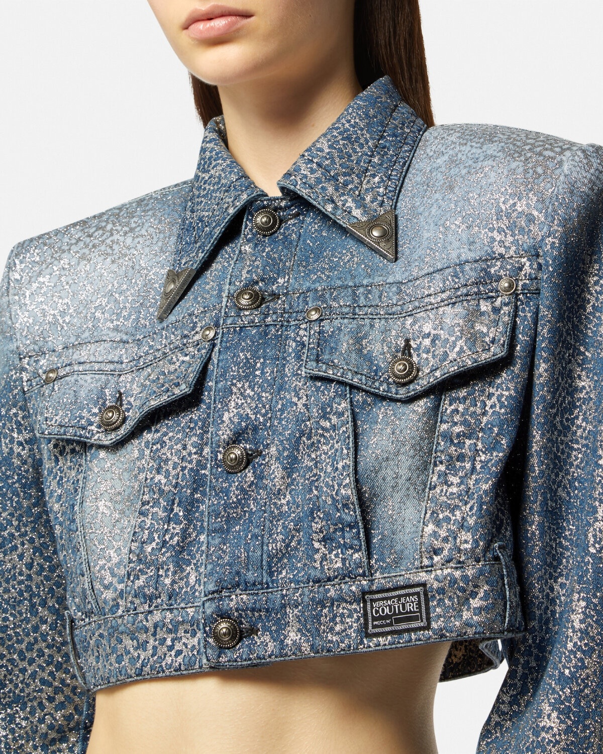 Glitter Animalier Crop Denim Jacket - 3