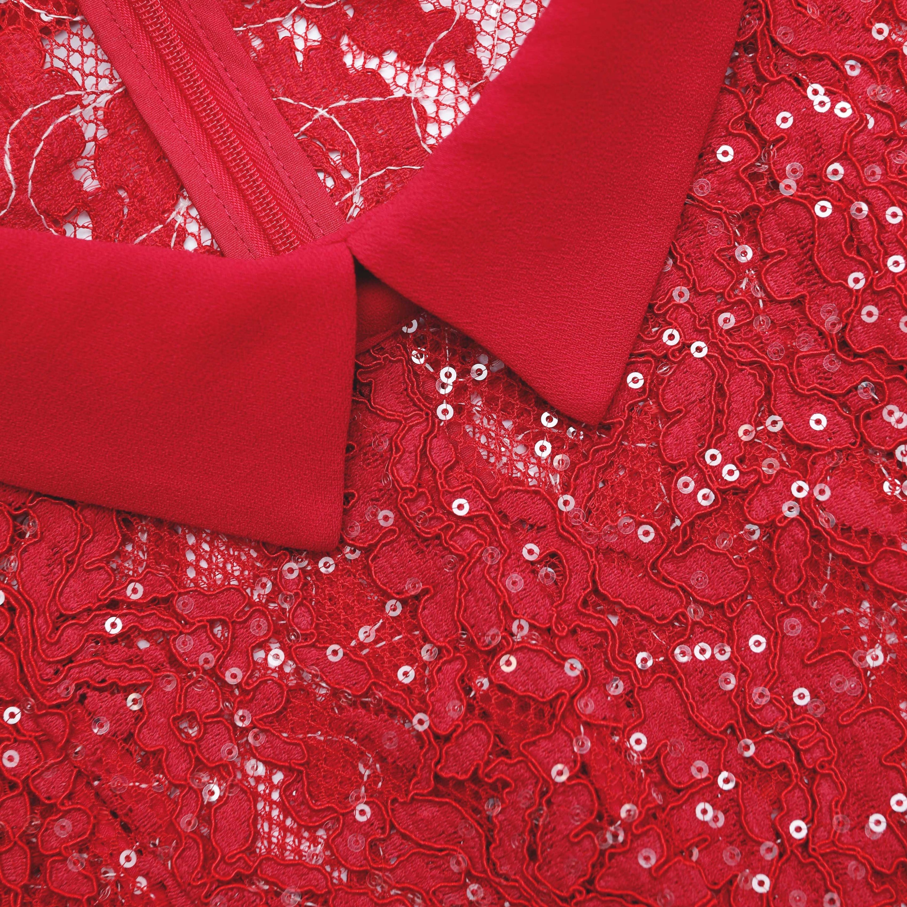 Red Sequin Lace Mini Dress - 5