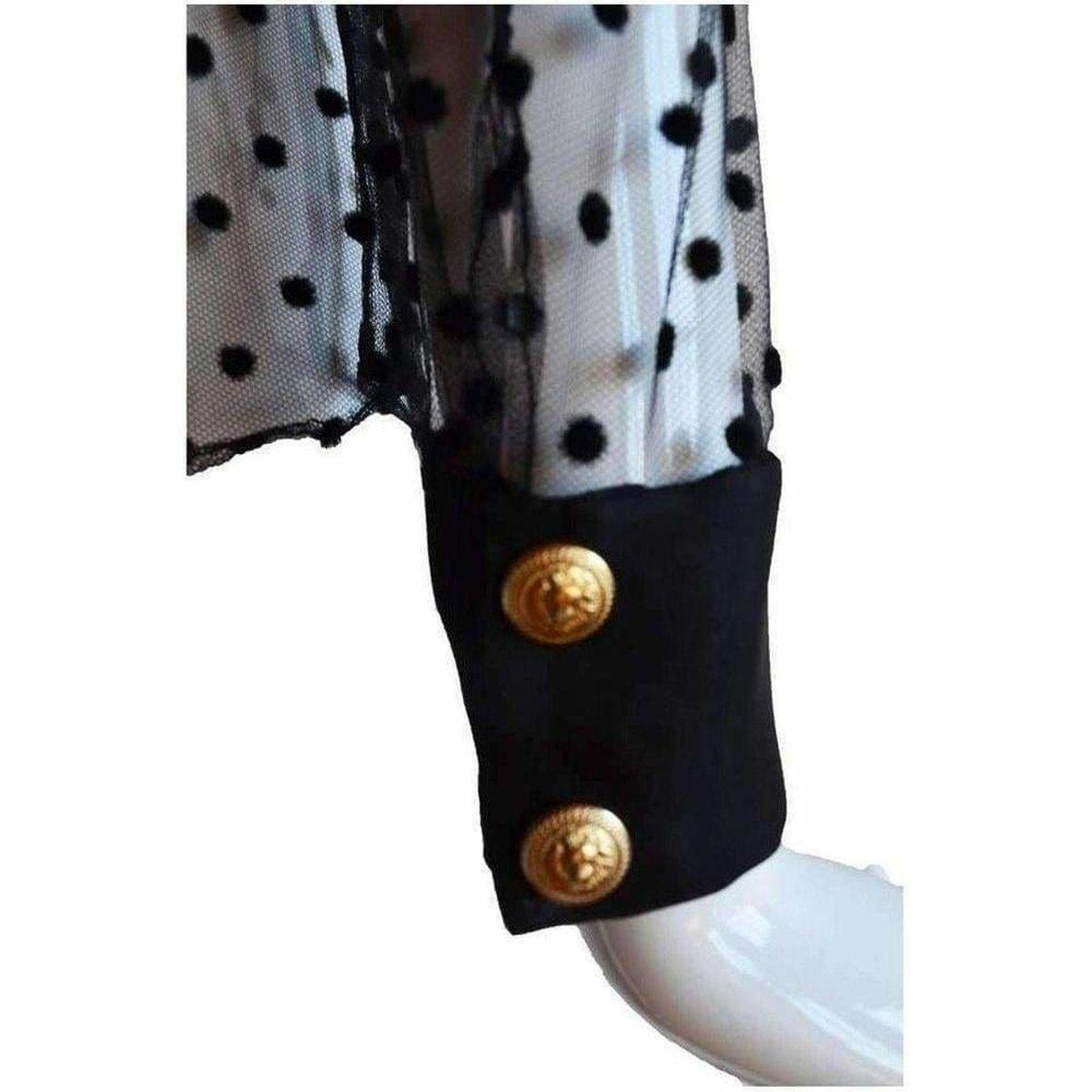 Long Sleeve Black Polka Dot Silk Shirt - 7