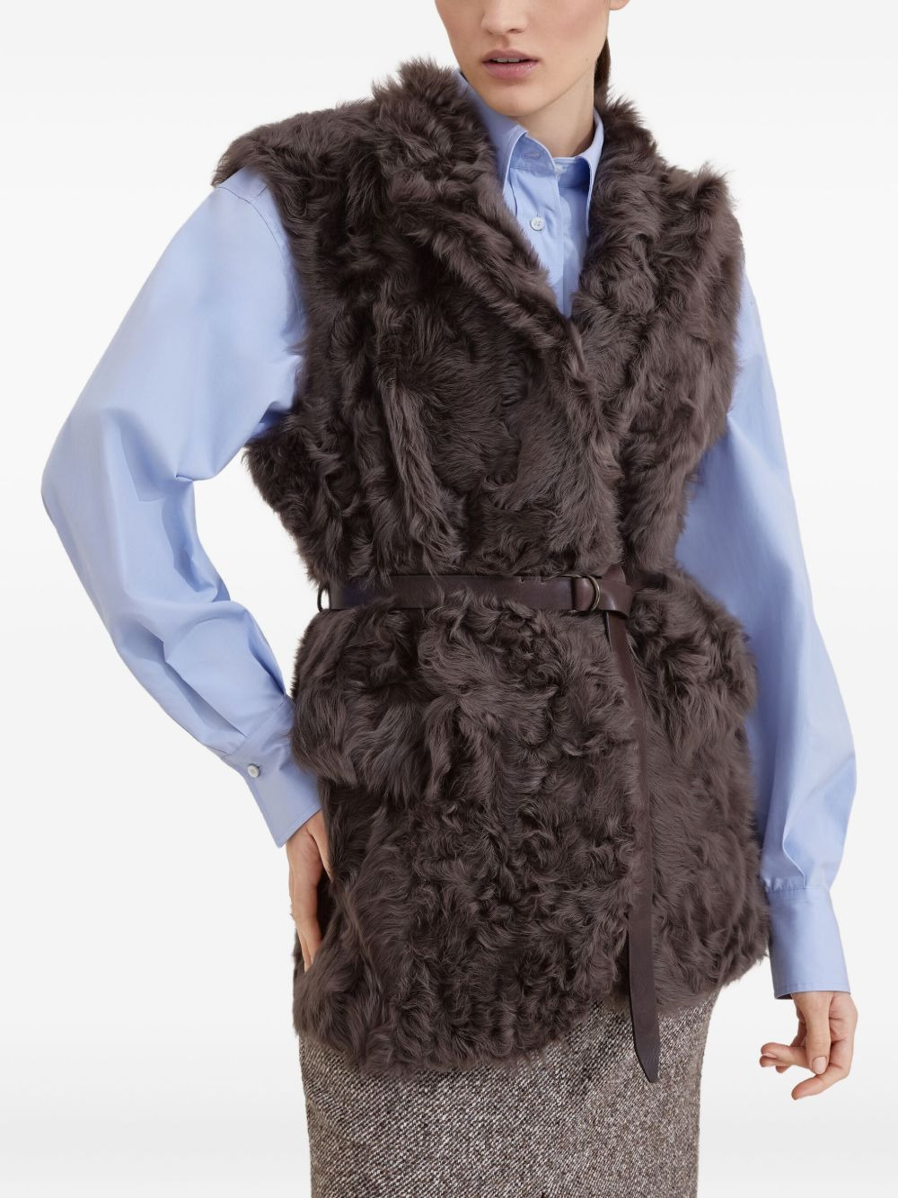 shearling belted vest - 3