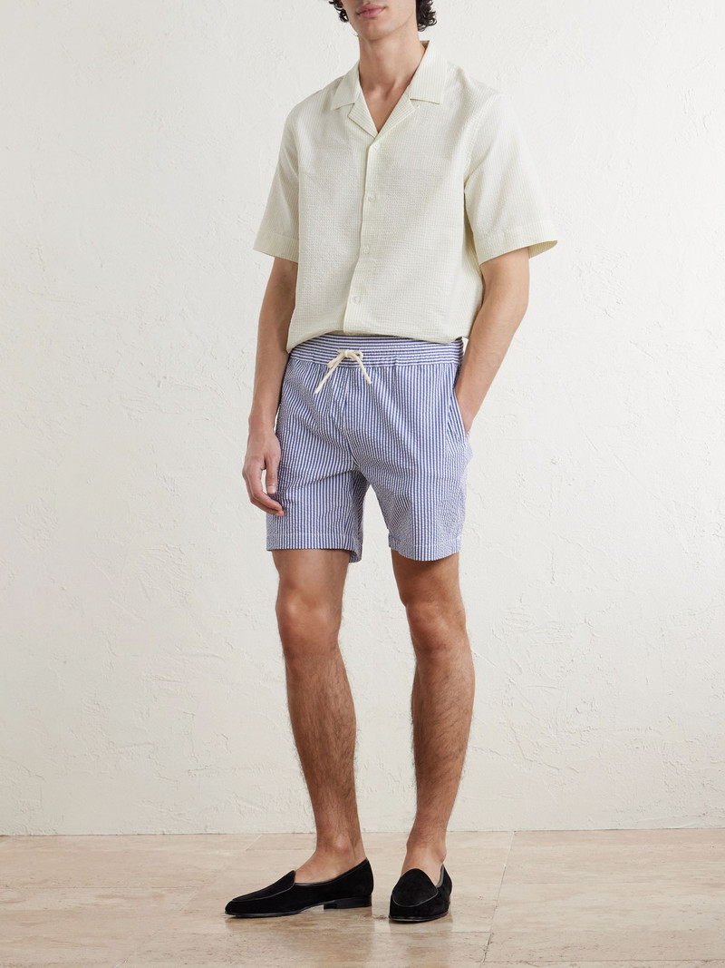 Portuguese Flannel Atlantico Straight-Leg Striped Cotton-Seersucker Shorts Blue outlook