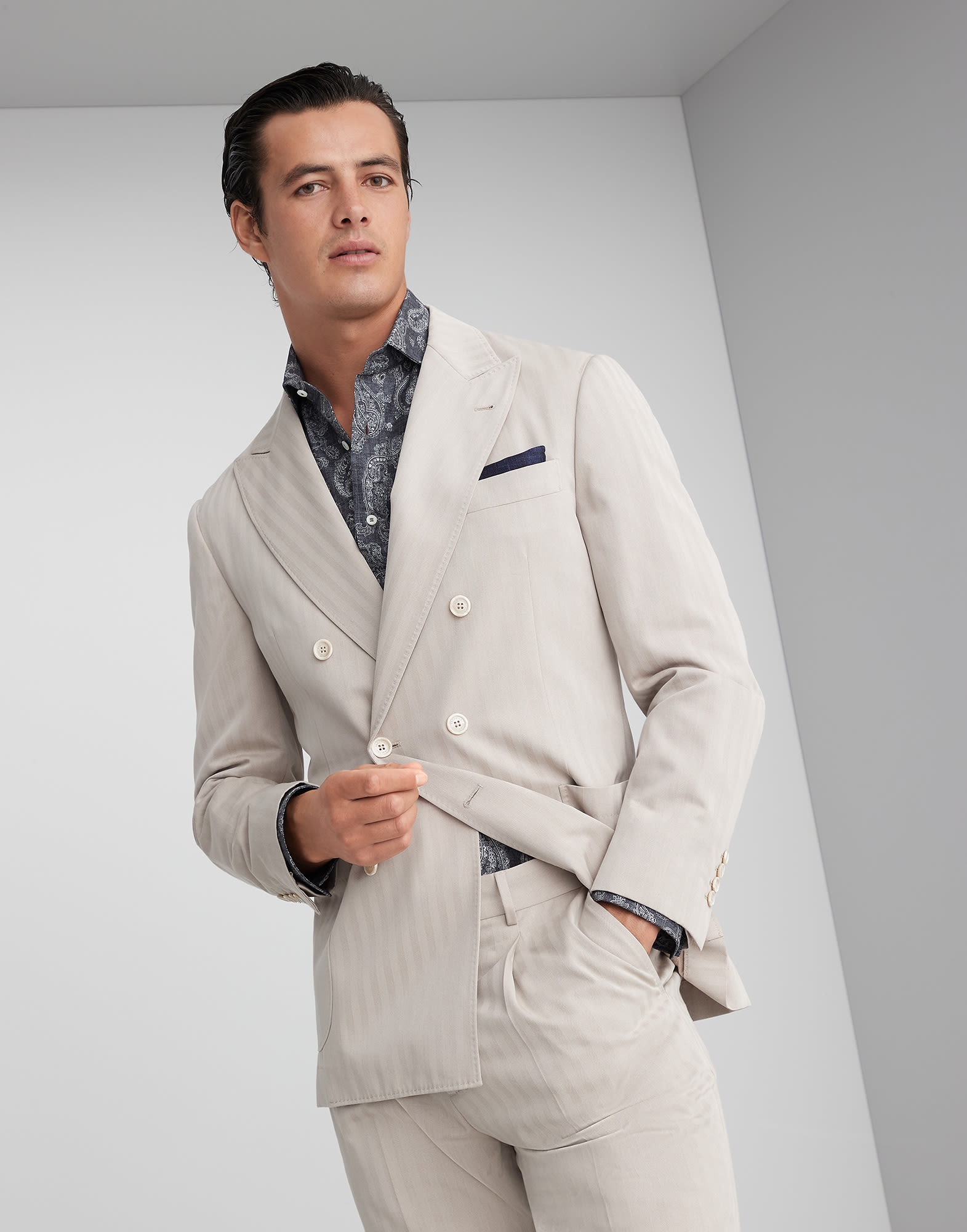 Cotton and silk chevron solaro one-and-a-half breasted deconstructed blazer with patch pockets - 1