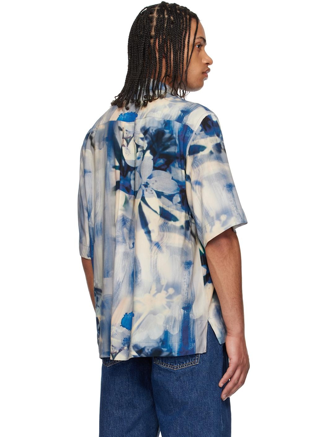 Blue Oversized Painted Photograph Viscose Shirt - 3