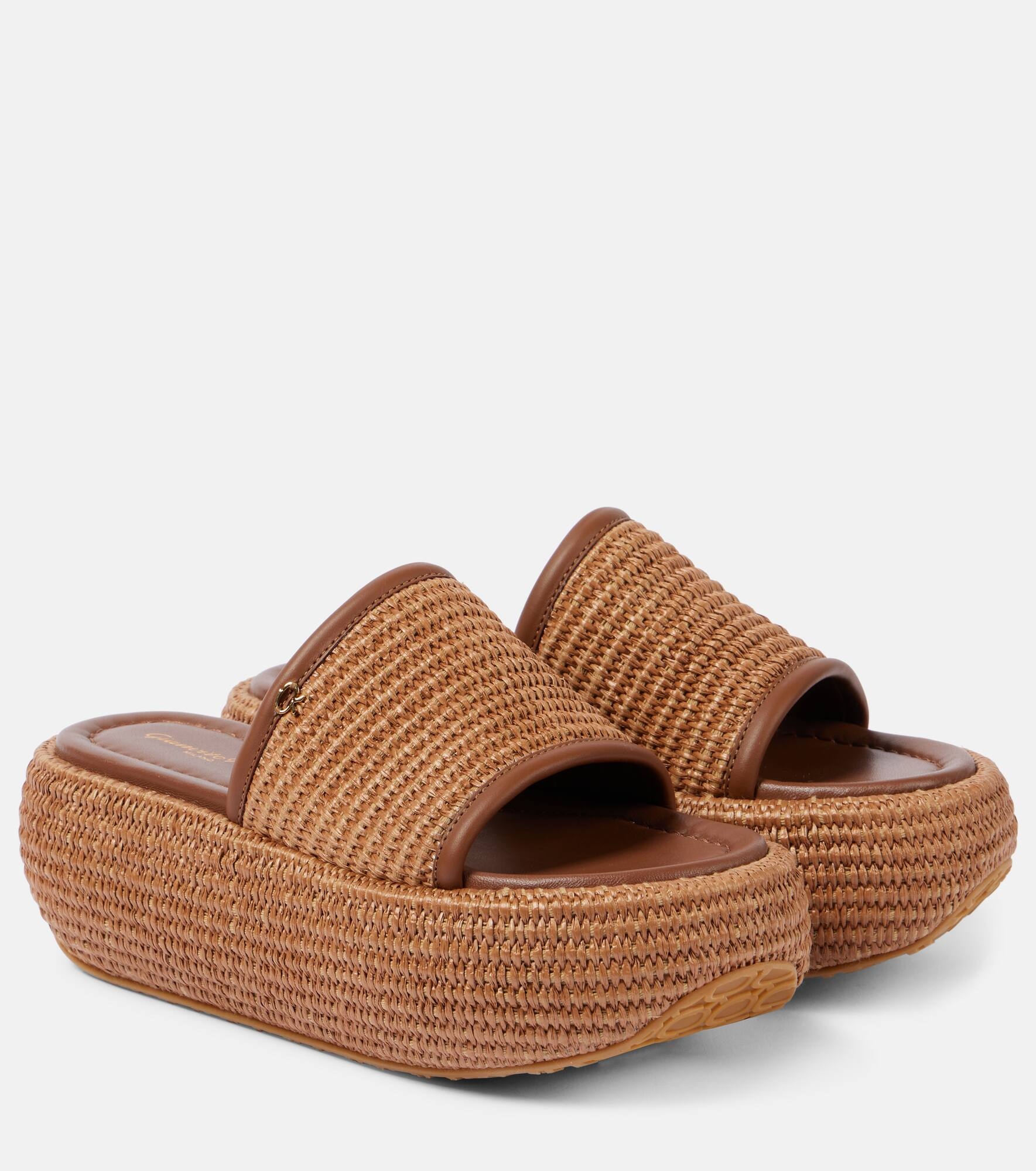 Amami leather and raffia platform mules - 1