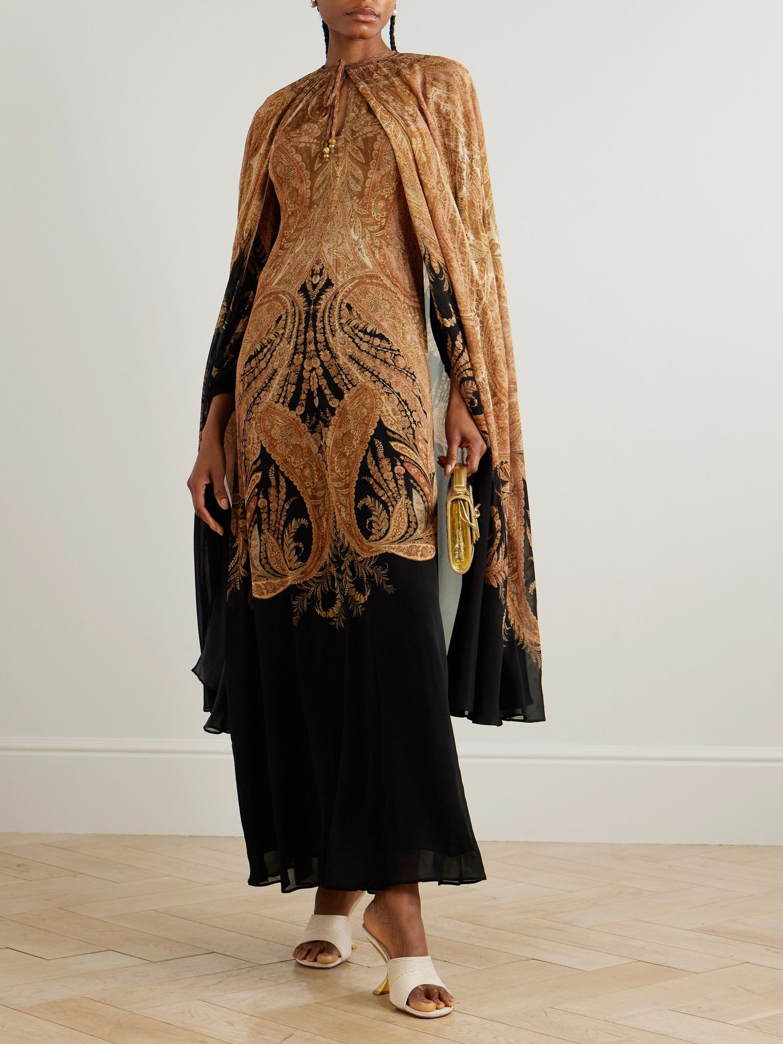 Hypnotic cape-effect paisley-print crepe de chine maxi dress Black - 2