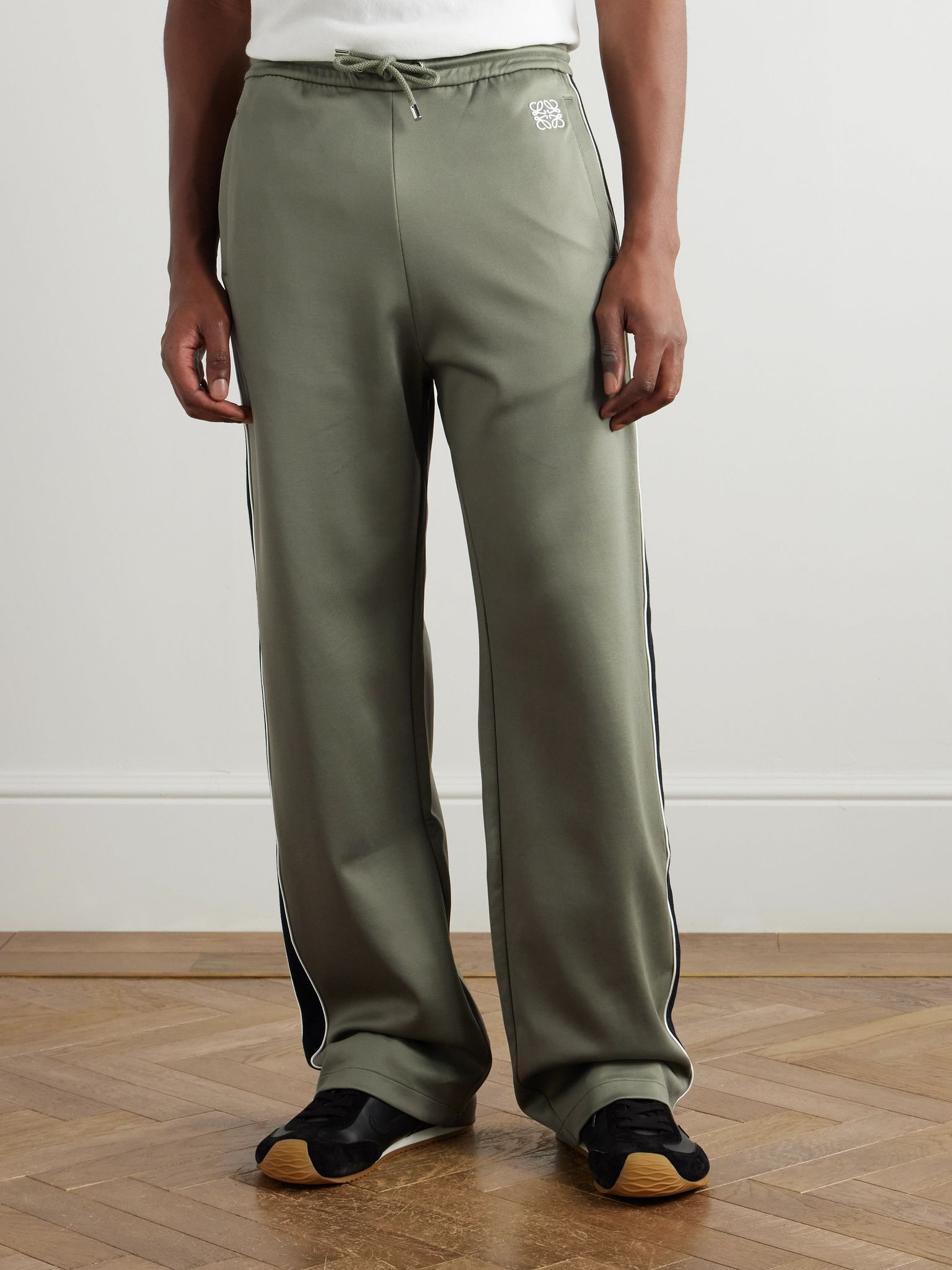 Straight-Leg Logo-Embroidered Herringbone-Striped Tech-Jersey Track Pants Green - 3
