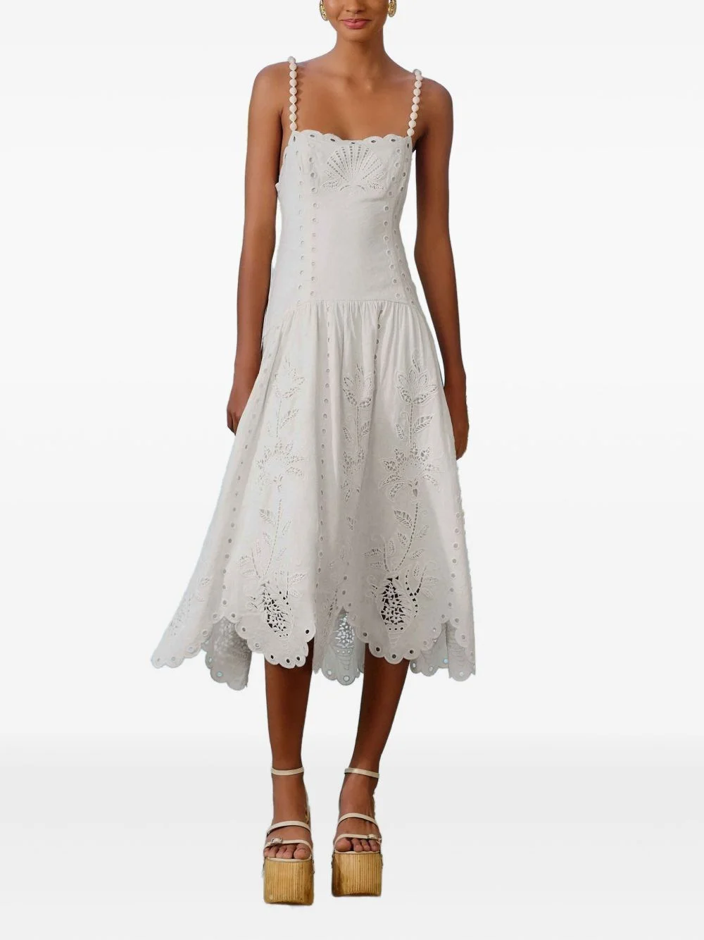 eyelet scalloped midi dress - 1
